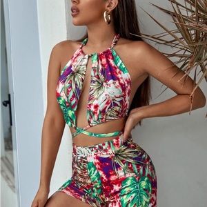 Tropical Print Halter Top & shorts